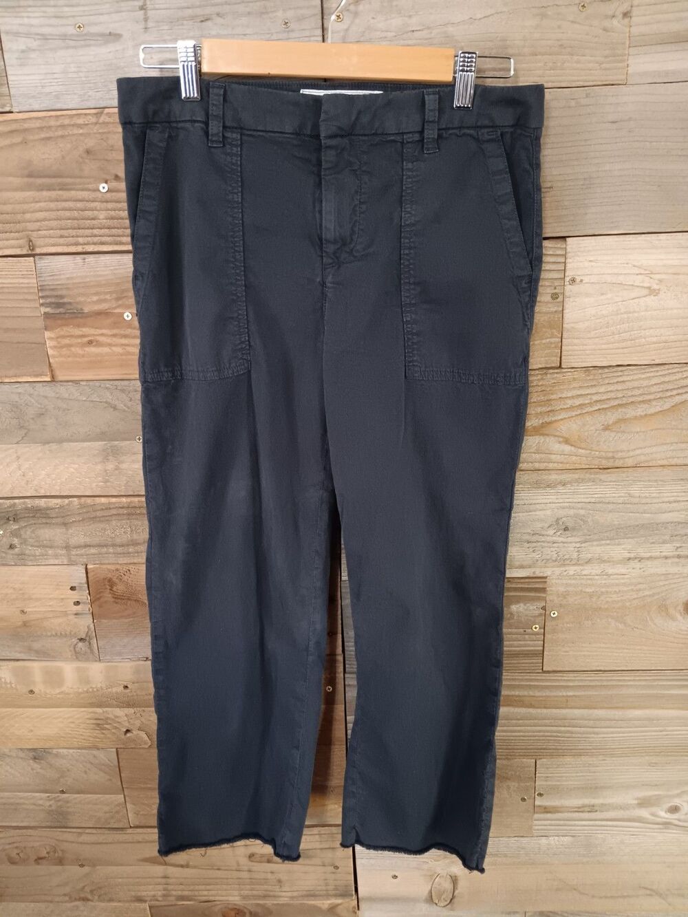 Frank & Eileen Blackstone Pants Raw Hem Wmns Sz. 6 Washed Black USA Made Utility